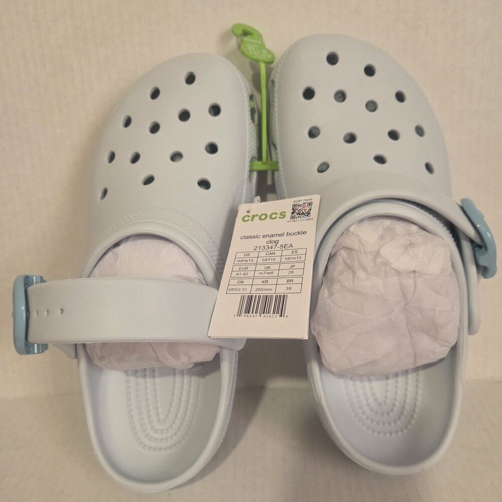Crocs-Brand New In Bag - Classic Enamel Buckle Clog - Vapor Ice  - Size - 10W/8M - Picture 4 of 5